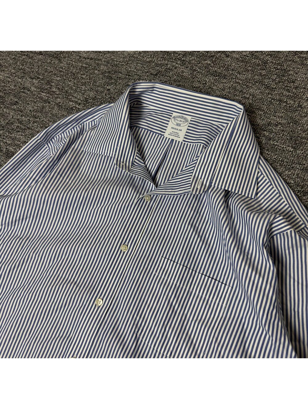Brooks Brothers Striped Dress Shirt Mens 17.5 Blue Classic